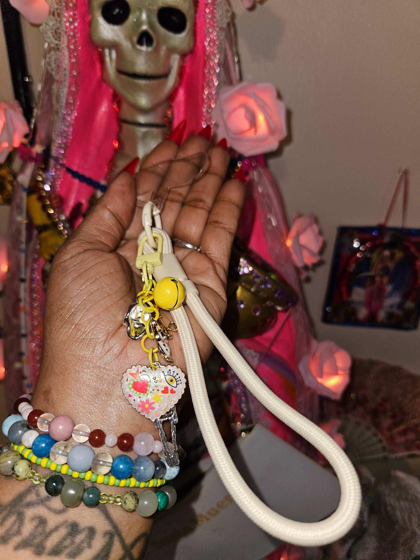 Santa Muerte Phone Wrist Strap w/ Goodluck & Protection Charms