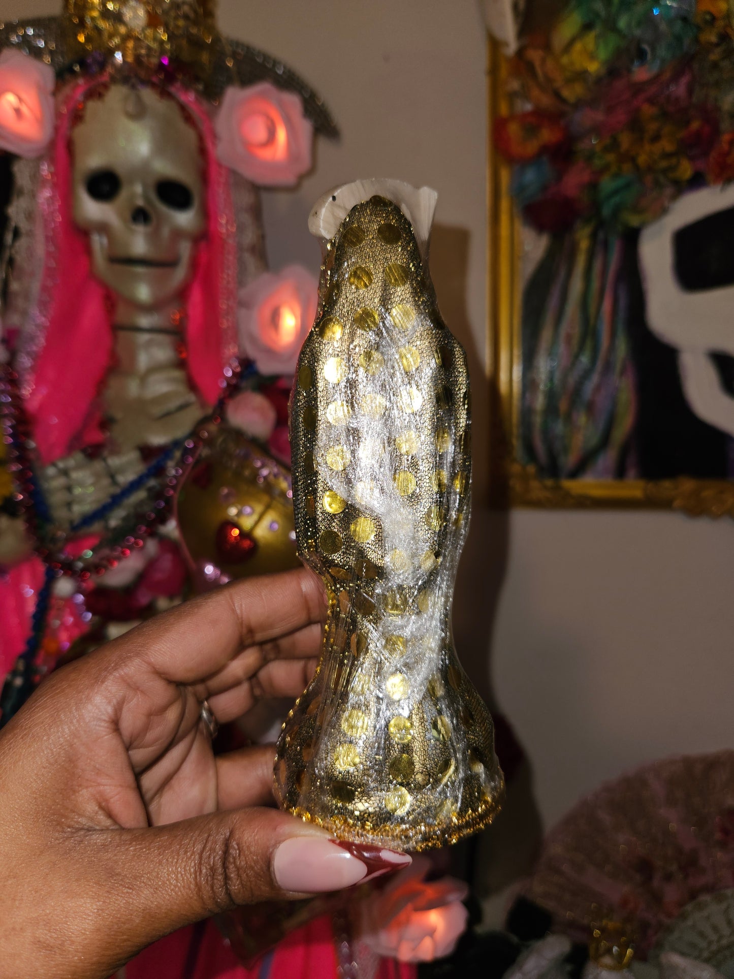 6" Vestida Gold Robe Santa Muerte Statue