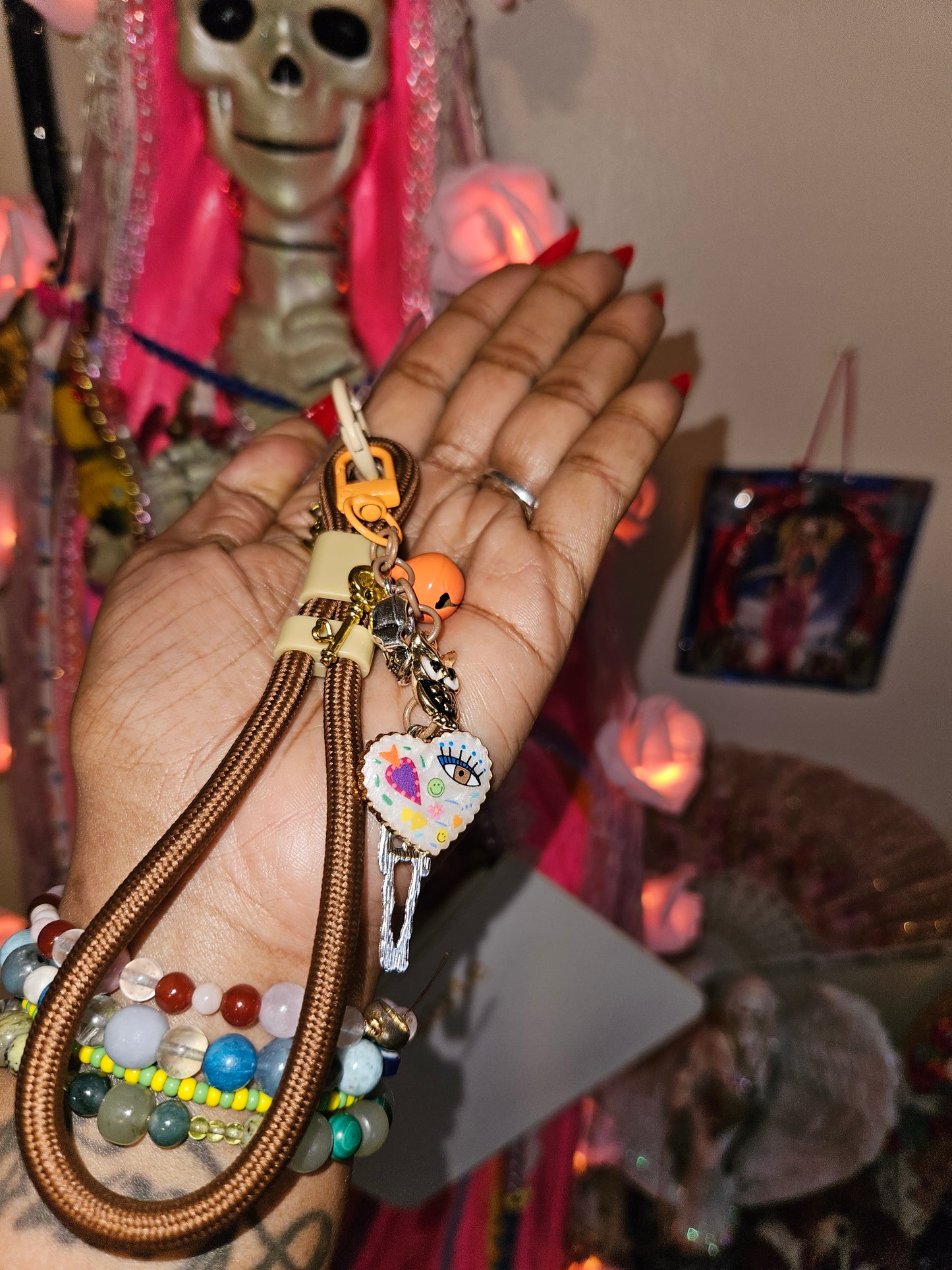 Santa Muerte Phone Wrist Strap w/ Goodluck & Protection Charms