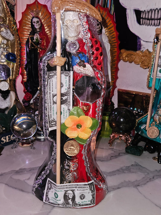 12 " La Reversible Red & Black Robe Santa Muerte Statue
