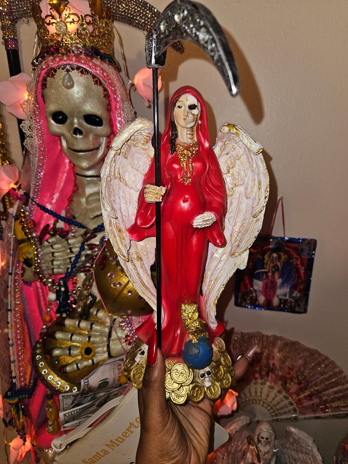 11" Winged  Pregnant(Embarazada) Encarnada Santa Muerte Statue