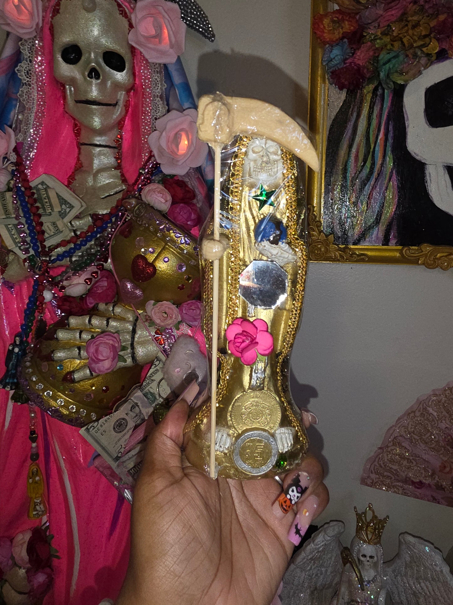 8" Vestida Gold Robe Santa Muerte Statue
