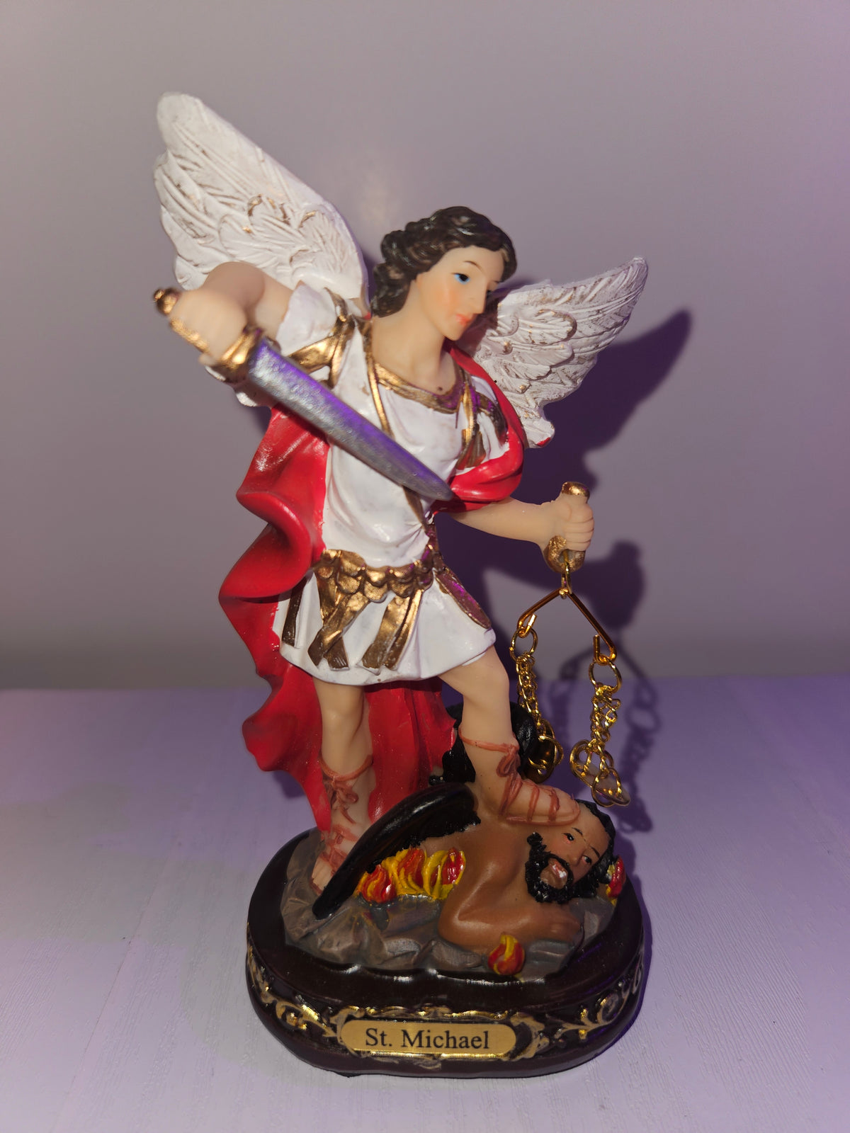 5" Archangel Saint Michael Statue w/ Removable Sword & Scales