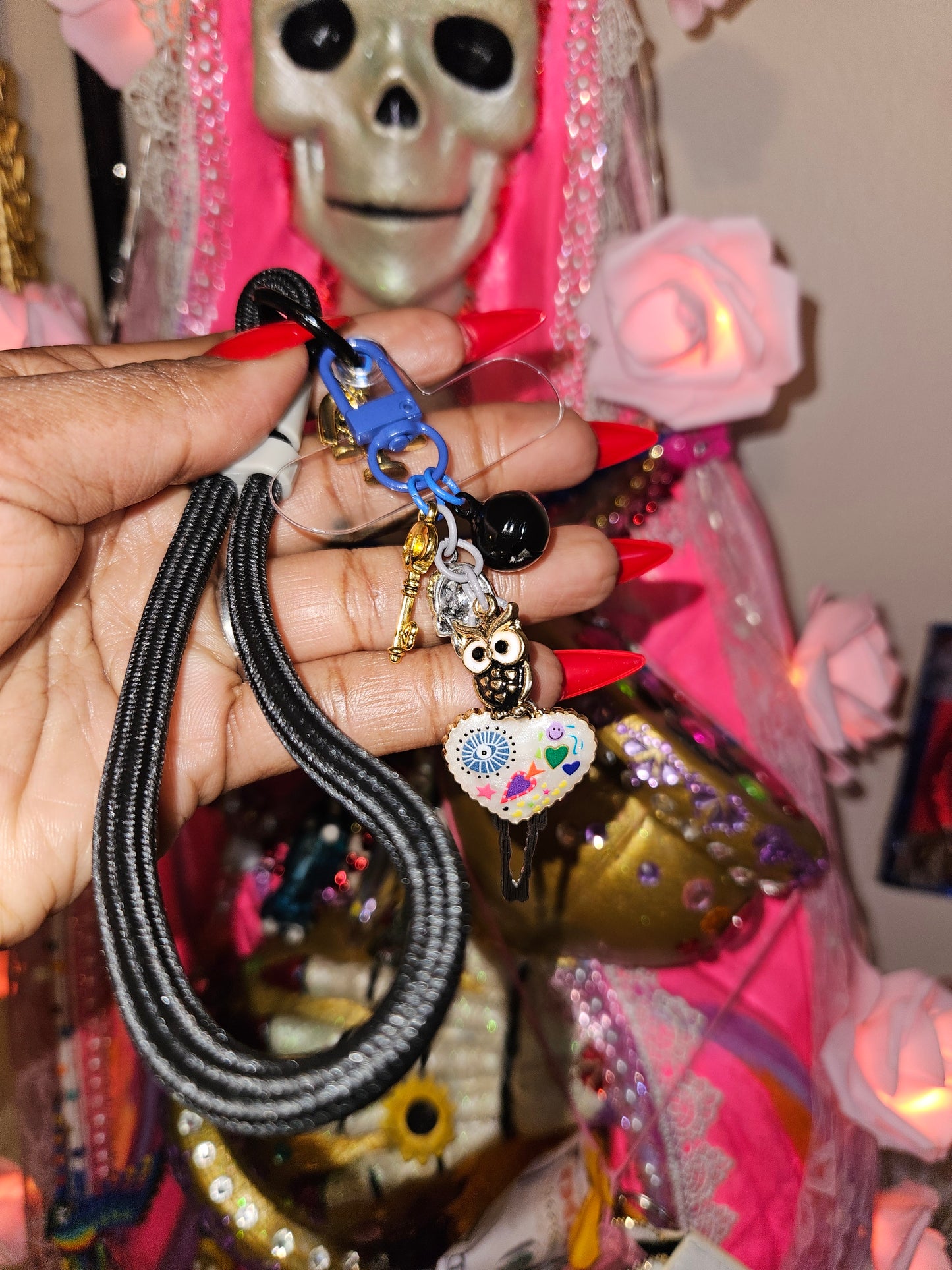 Santa Muerte Phone Wrist Strap w/ Goodluck & Protection Charms