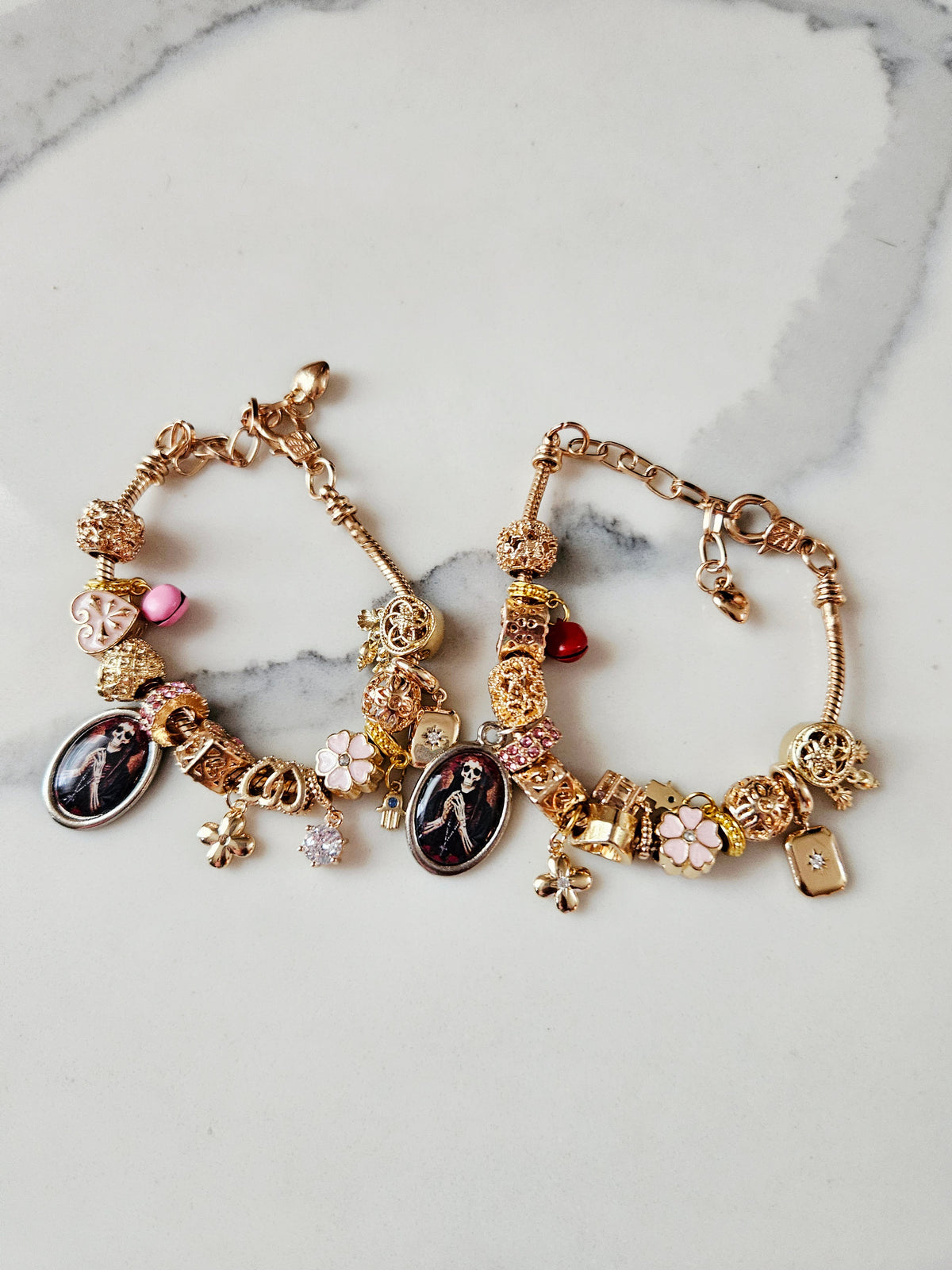 Gold Tone Santa Muerte Charm Bracelet