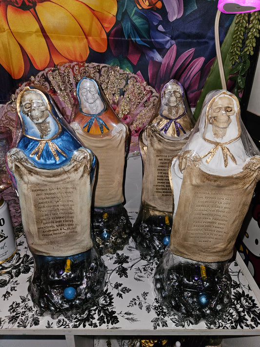 13" Santa Muerte Statue with Prayer Scroll