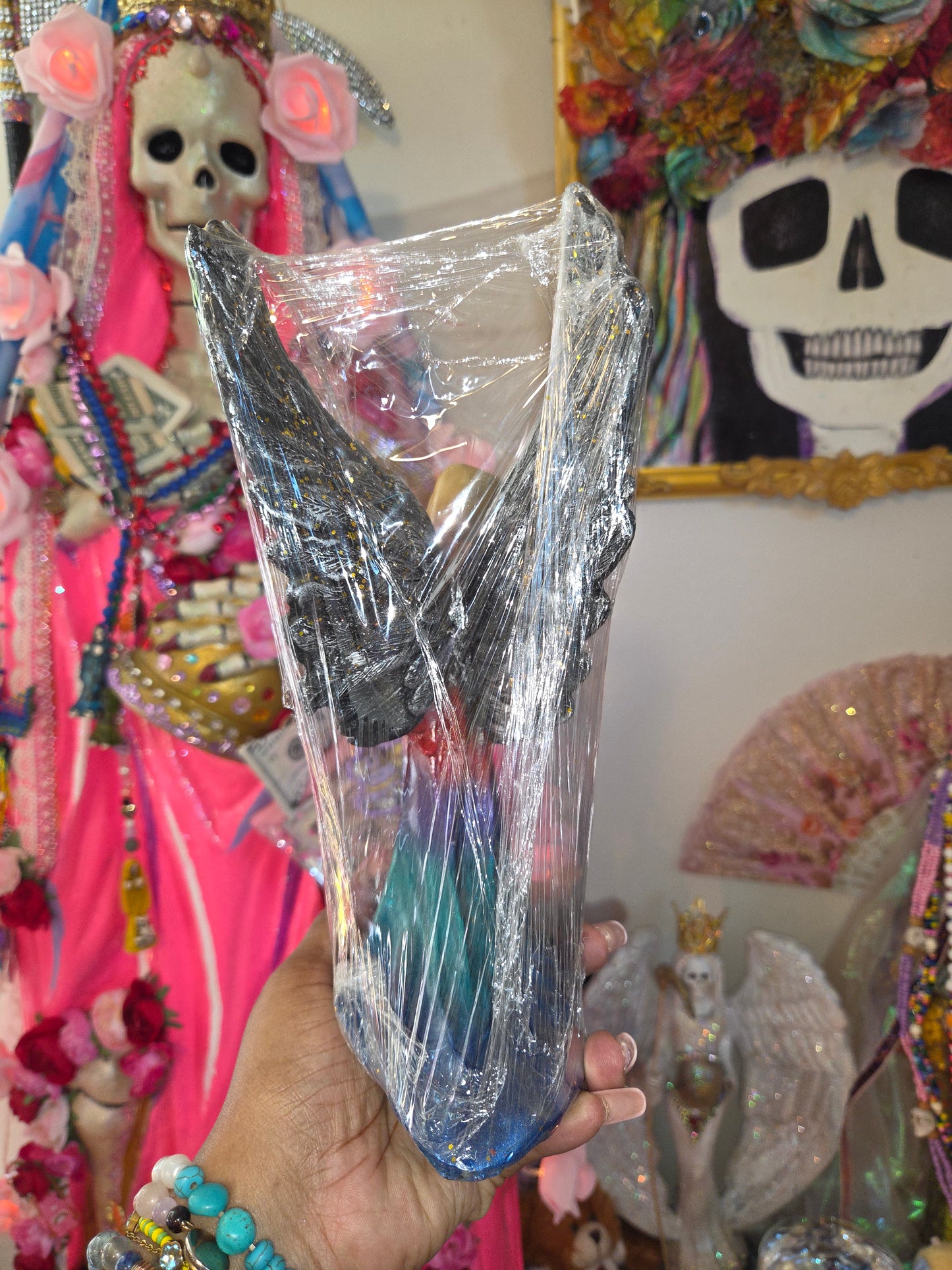 8" Winged Rainbow Robe Santa Muerte Statue