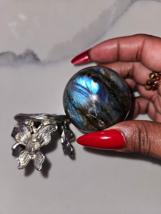 Labradorite Sphere w/ Butterfly Stand