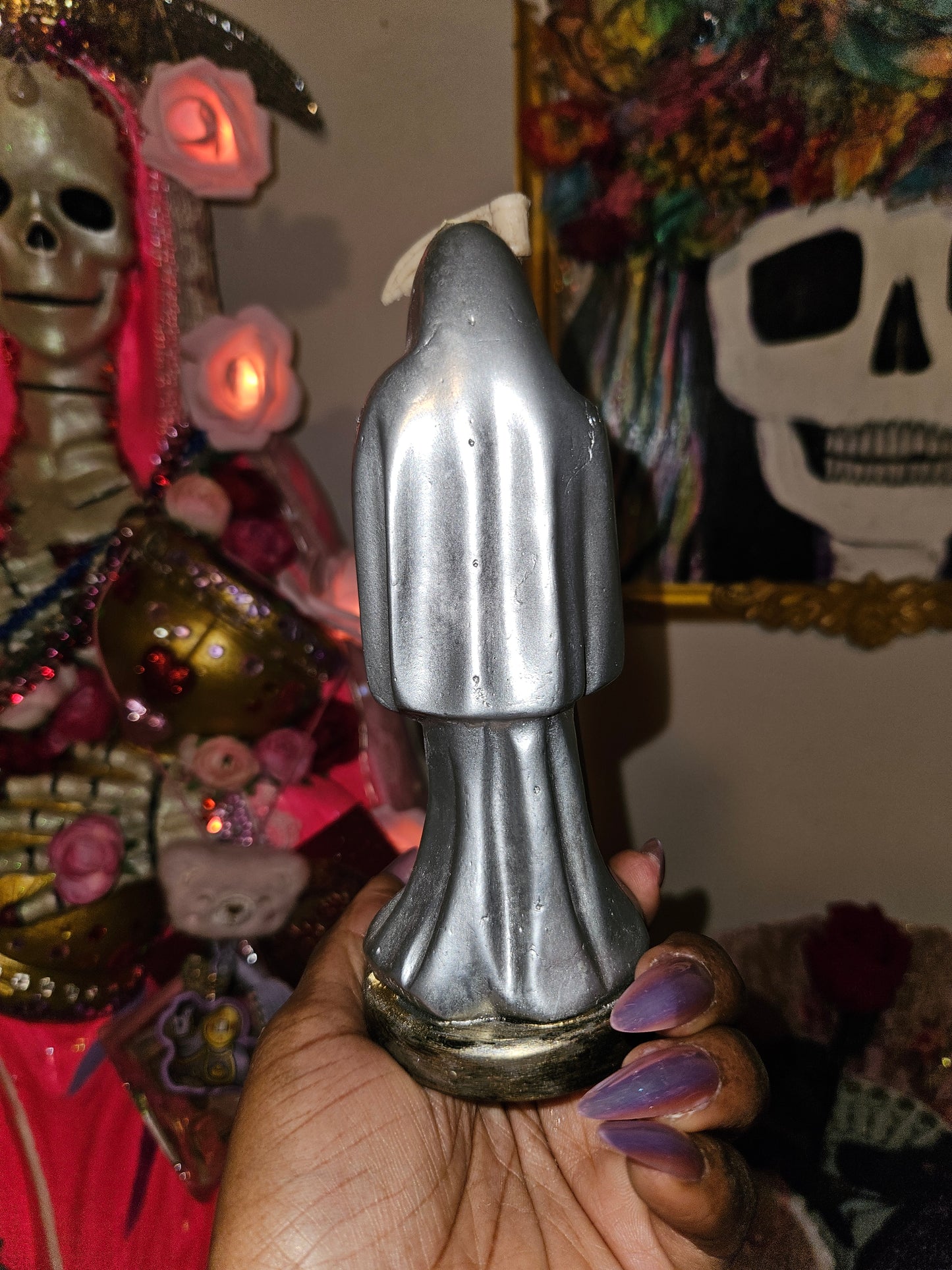 6" Silver Robe Santa Muerte Statue