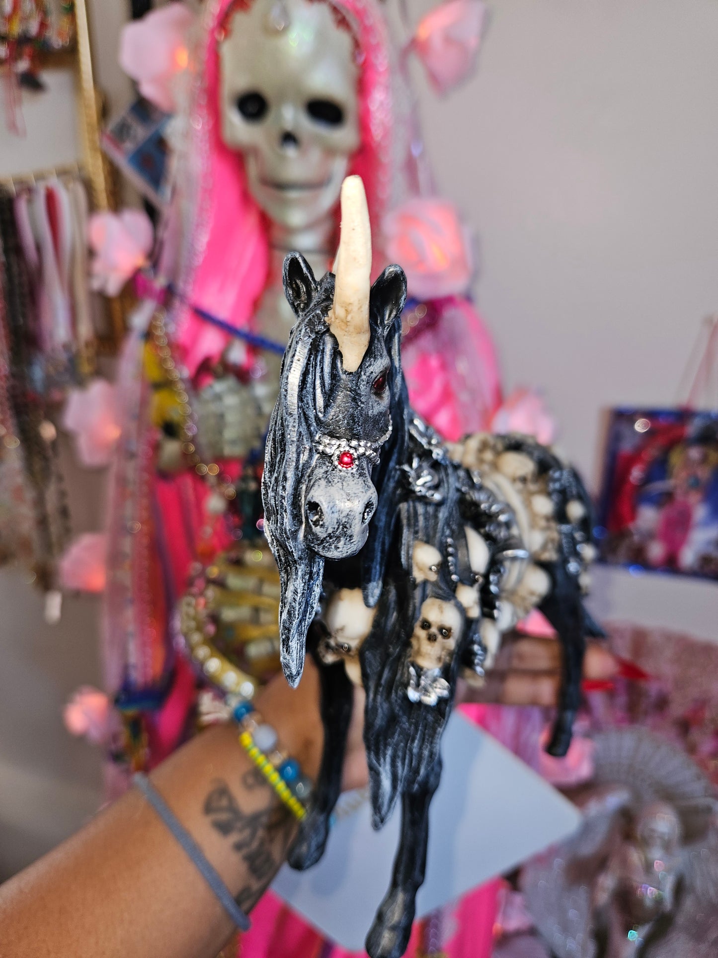 8" Black & Bone Unicorn Statue