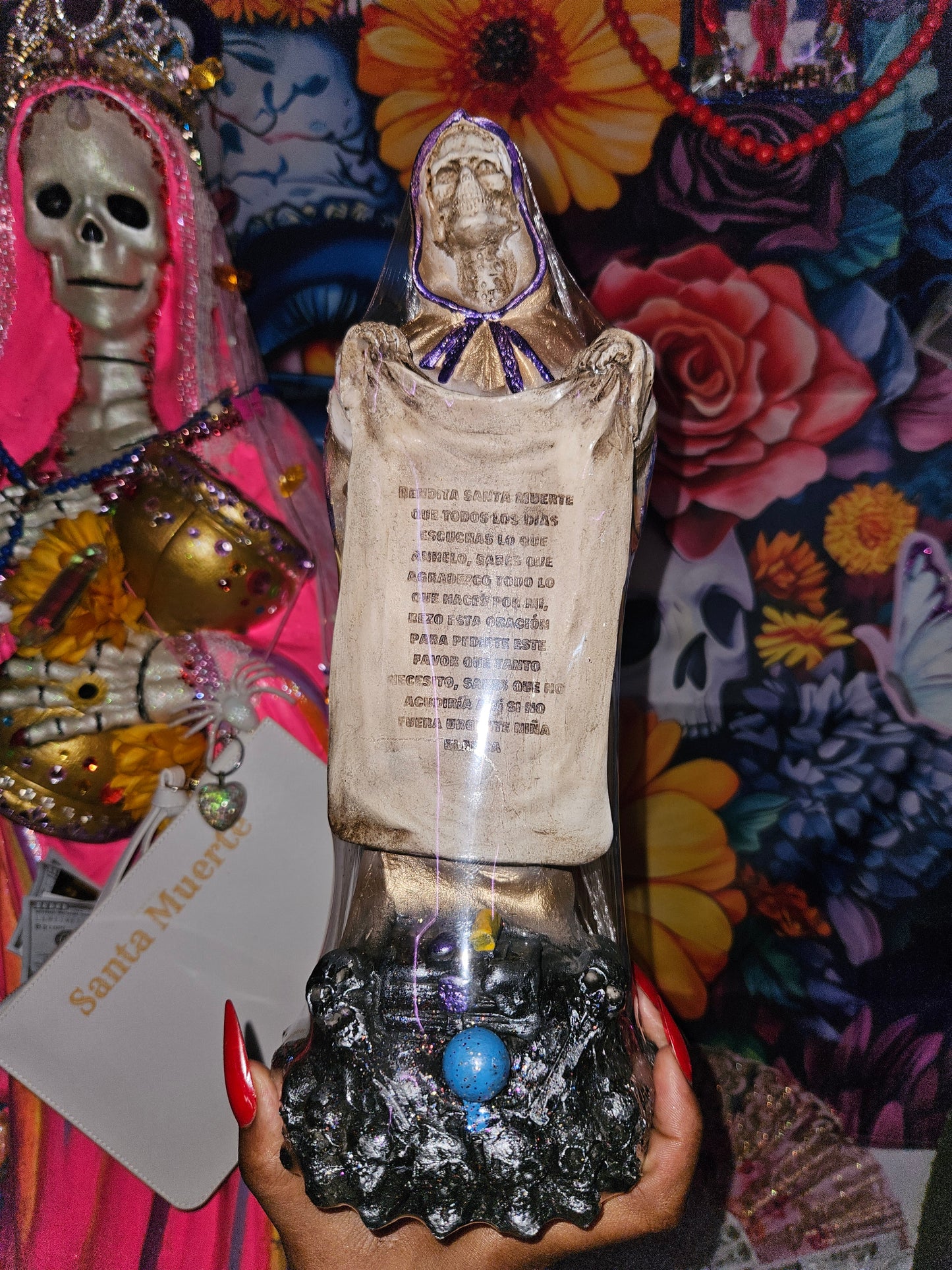 13" Santa Muerte Statue with Prayer Scroll