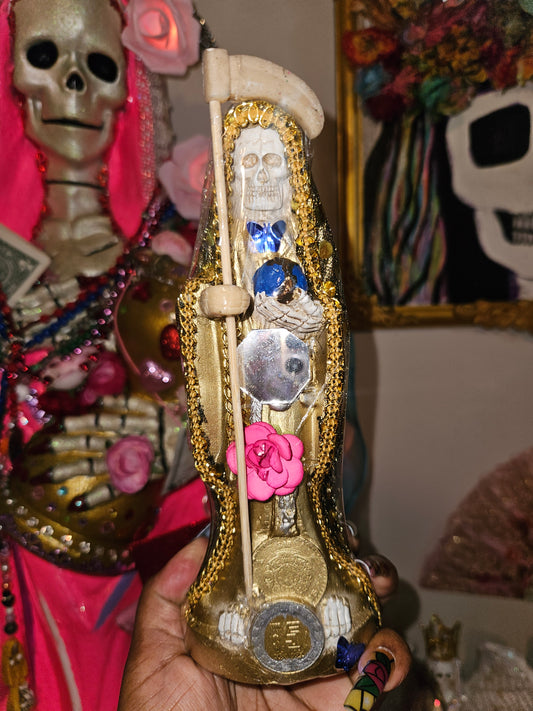 8" Vestida Gold Robe Santa Muerte Statue