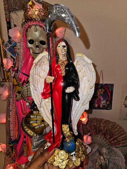 12" Poca Custom La Reversible Pregnant(Embarazada) Winged Encarnada Santa Muerte Statue w/ Crown