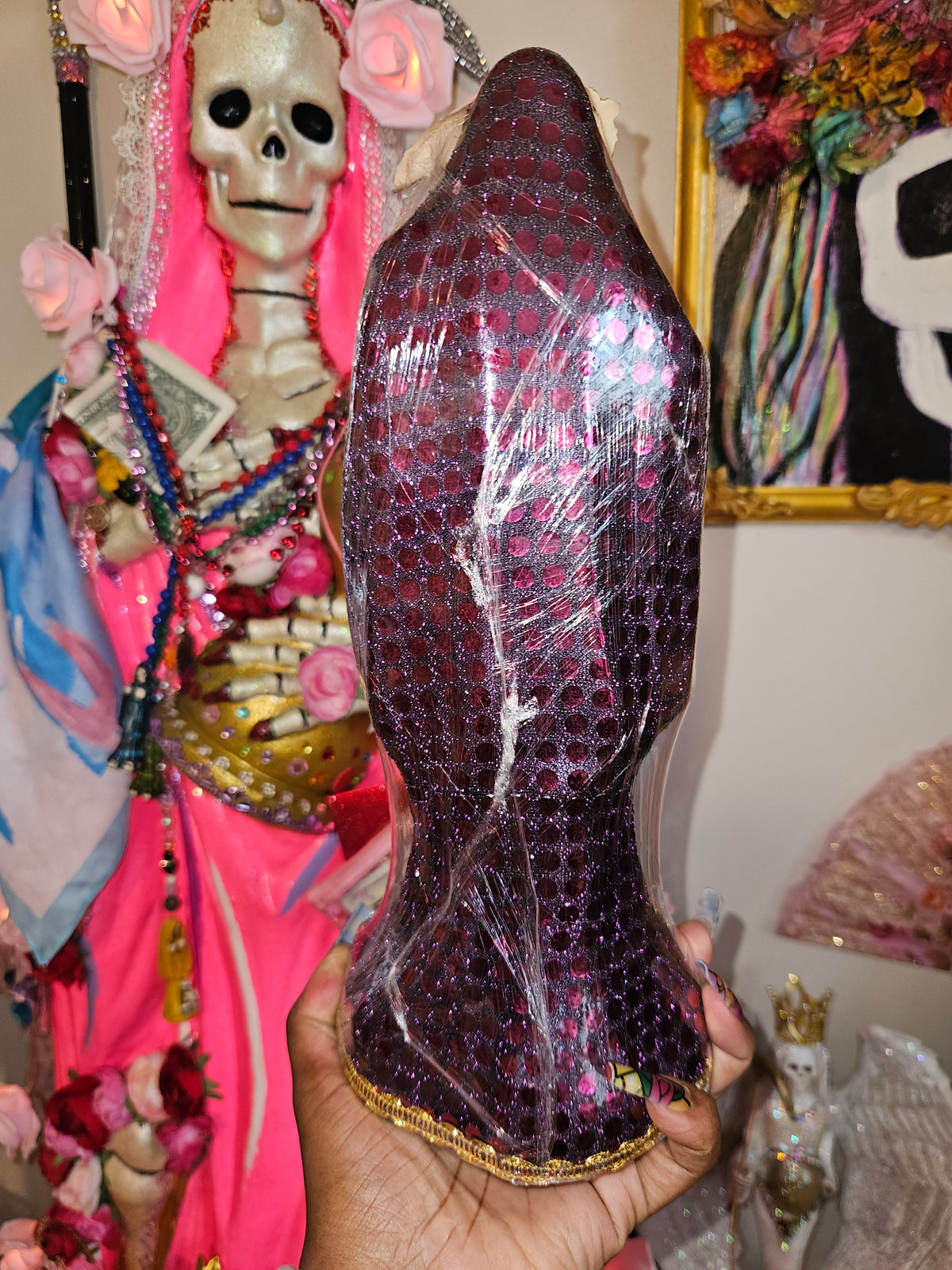 12" Vestida Purple Robe Santa Muerte Statue