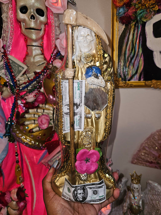 12" Vestida Gold Robe Santa Muerte Statue