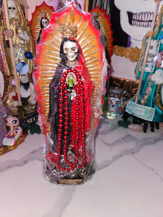 12" Red & Black (La Reversible) Robe Santa Muerte Guadalupana Statue