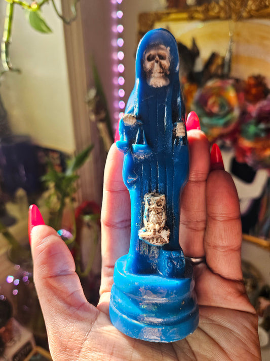 5" Wooden Blue Santa Muerte Statue