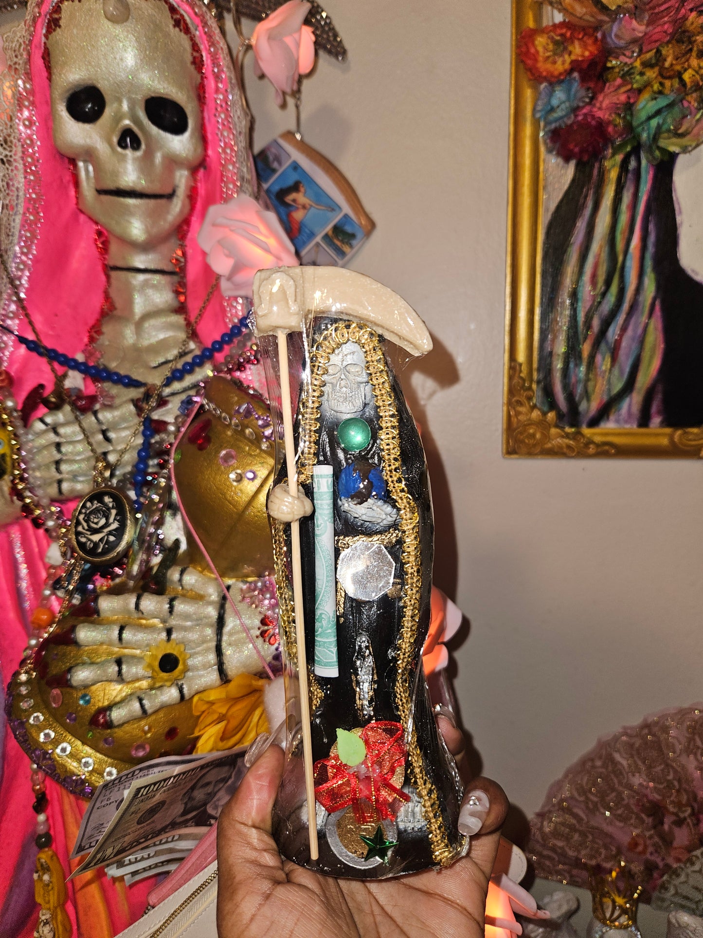 8" Vestida Black Robe Santa Muerte Statue