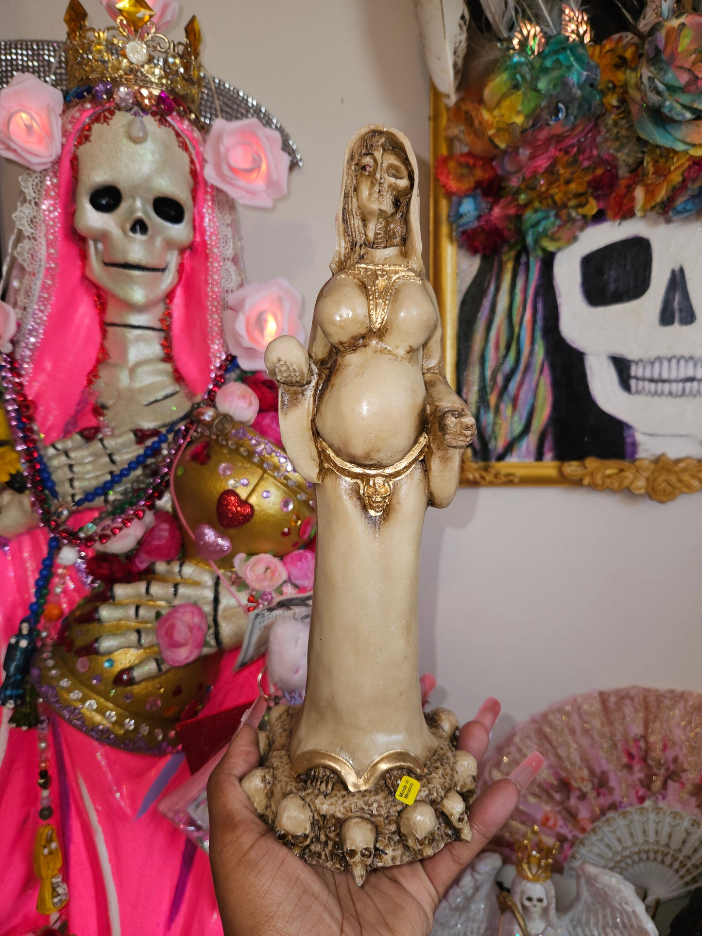 12" Bone  Pregnant(Embarazada) Encarnada Santa Muerte Statue