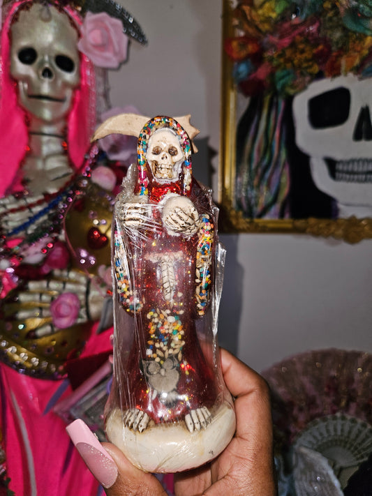 6" Clear Red Robe Santa Muerte Statue