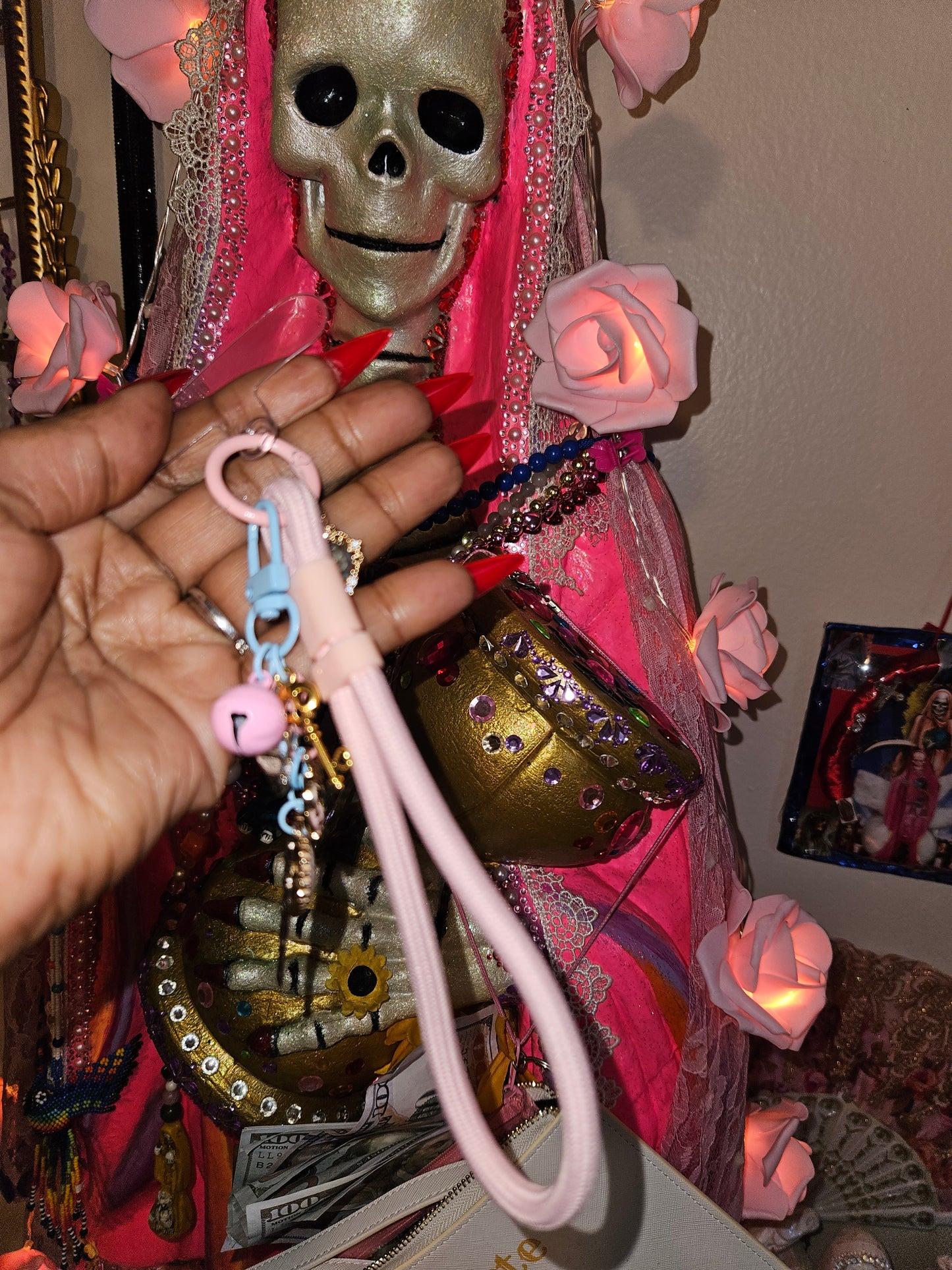 Santa Muerte Phone Wrist Strap w/ Goodluck & Protection Charms