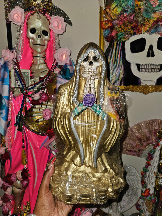 12" Gold (Oro/Dorada)Robe Prayer Hands Santa Muerte Statue