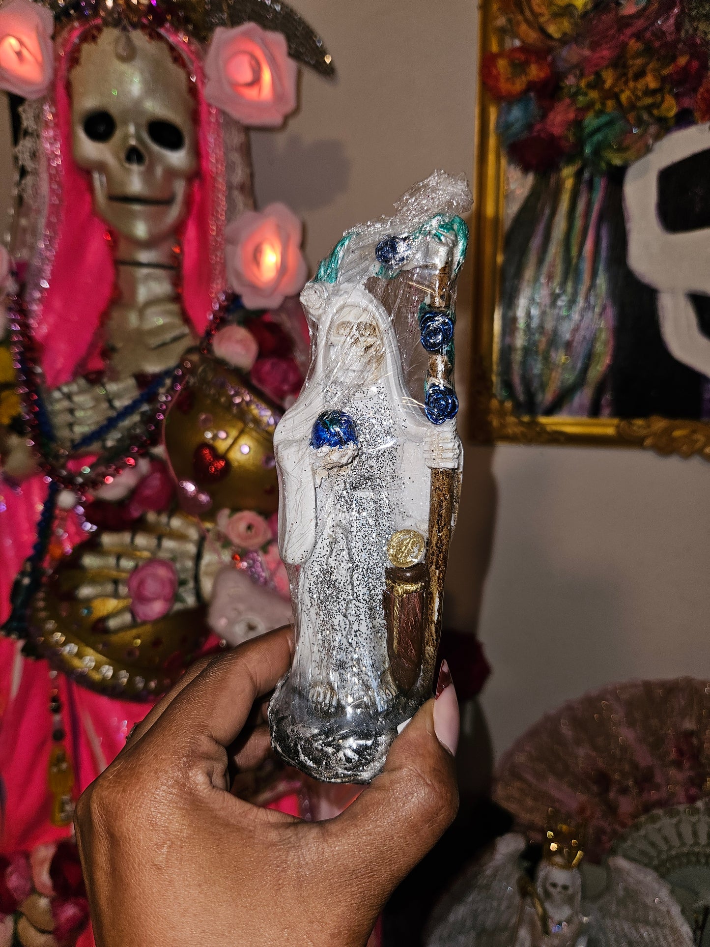 6" Rose on Scythe Santa Muerte Statue