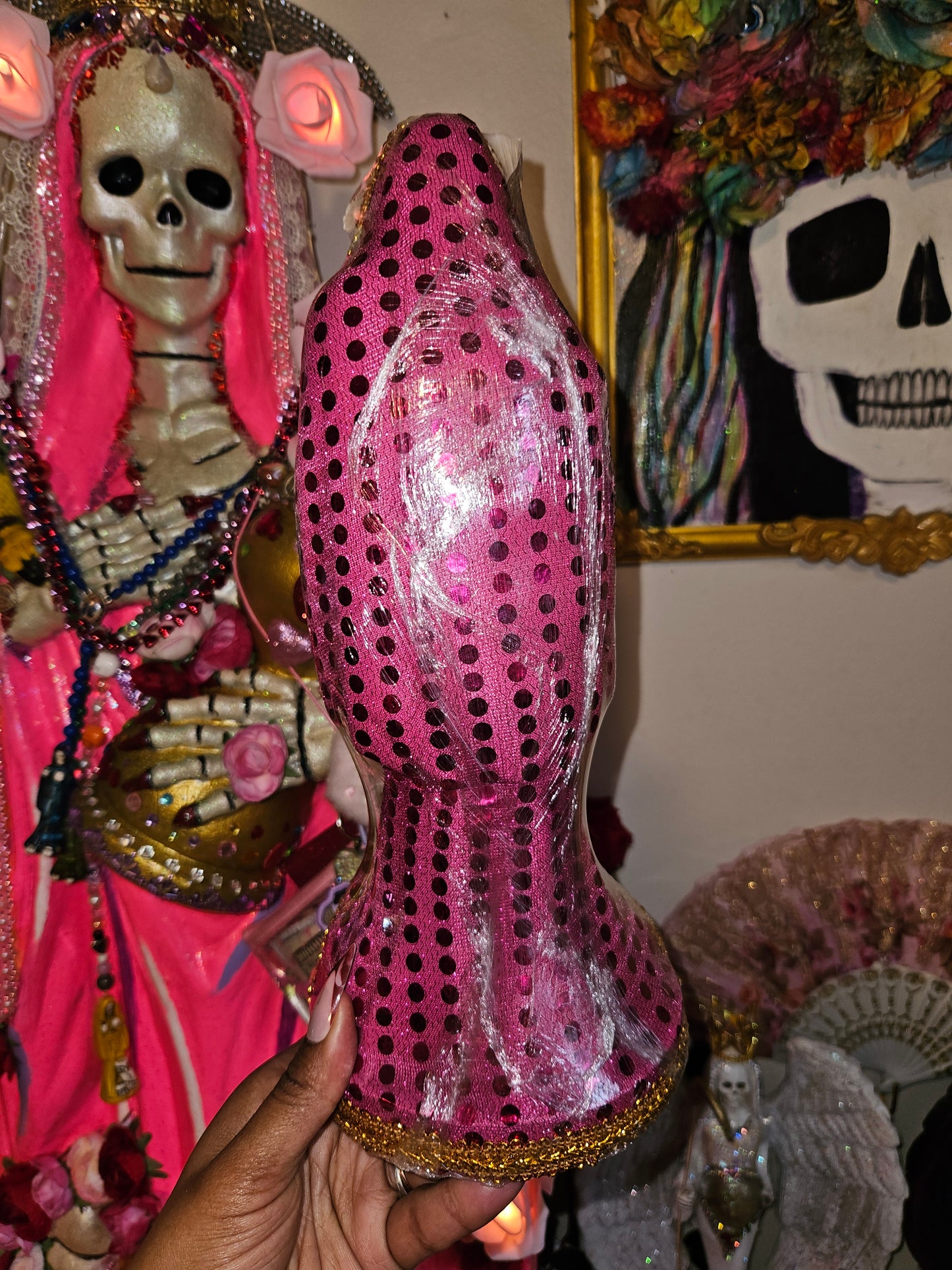 12" Vestida Pink Robe Santa Muerte Statue
