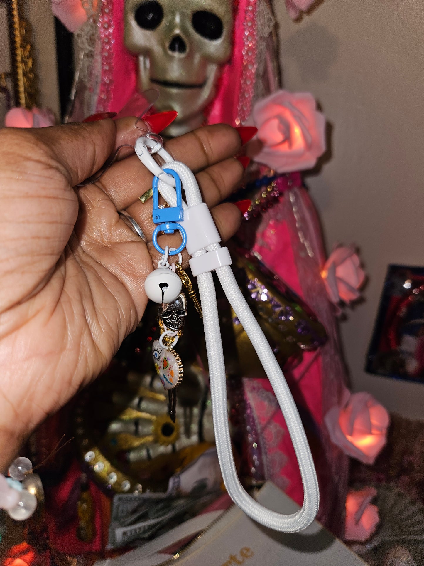 Santa Muerte Phone Wrist Strap w/ Goodluck & Protection Charms