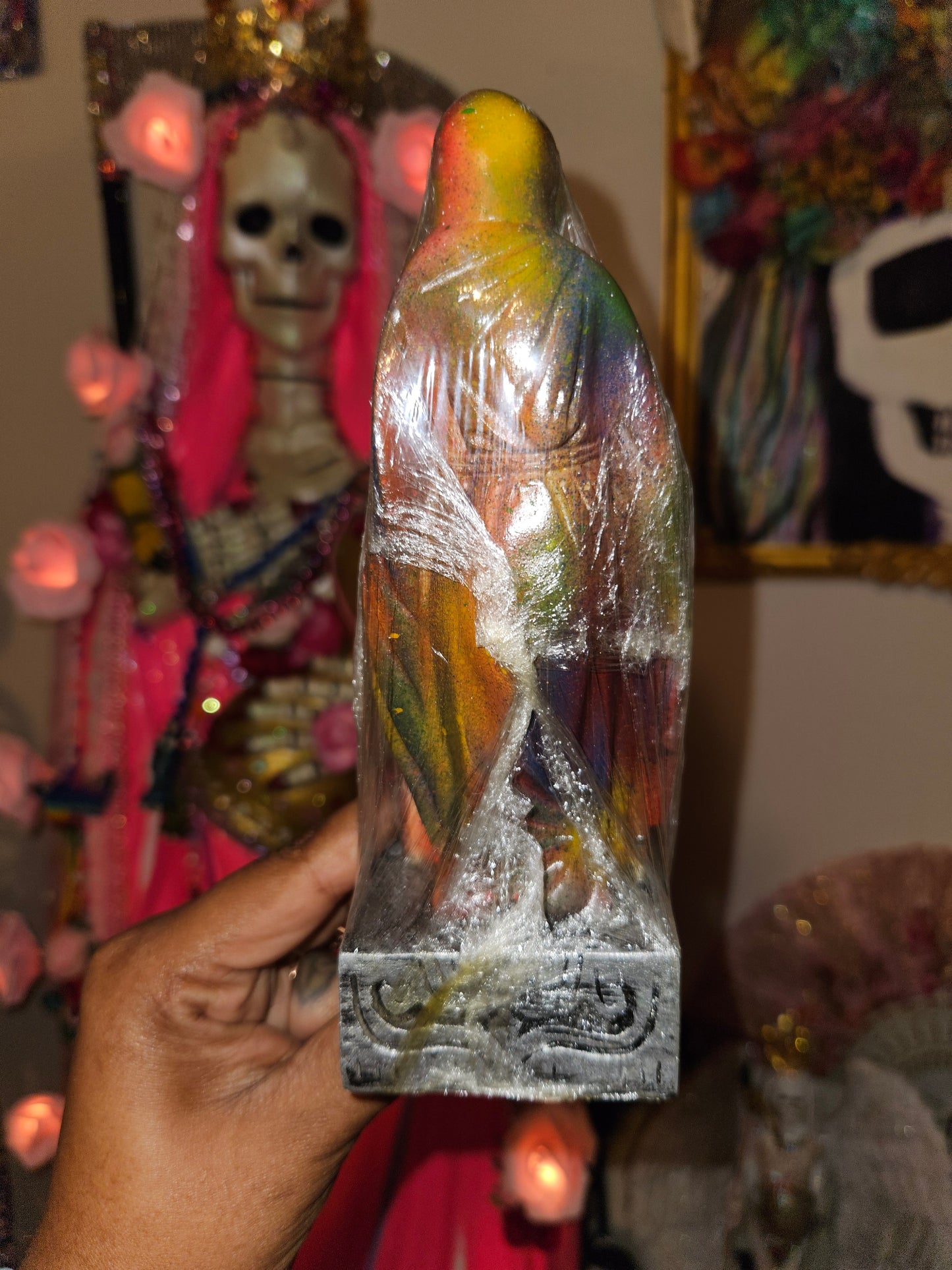 6.5" Multi-Color Robe on a Platform Santa Muerte Statue