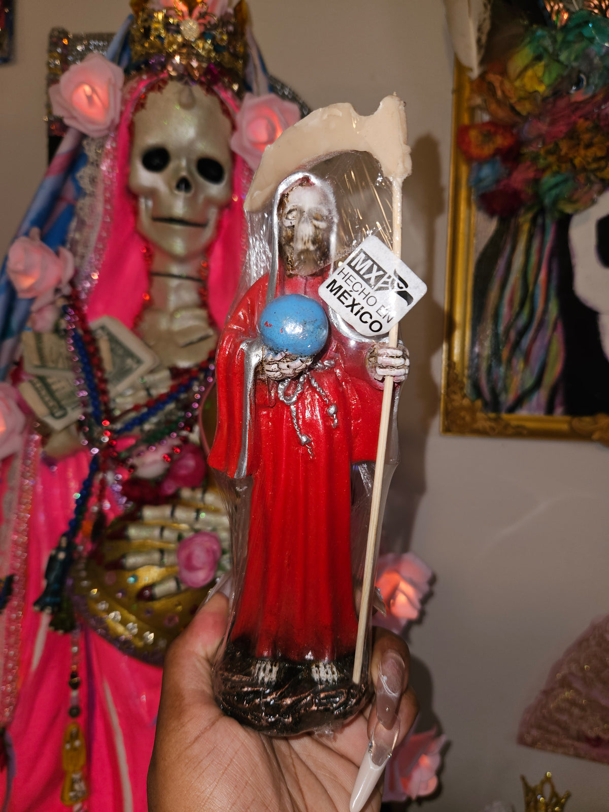 8" Roja/Red Robe Santa Muerte Statue