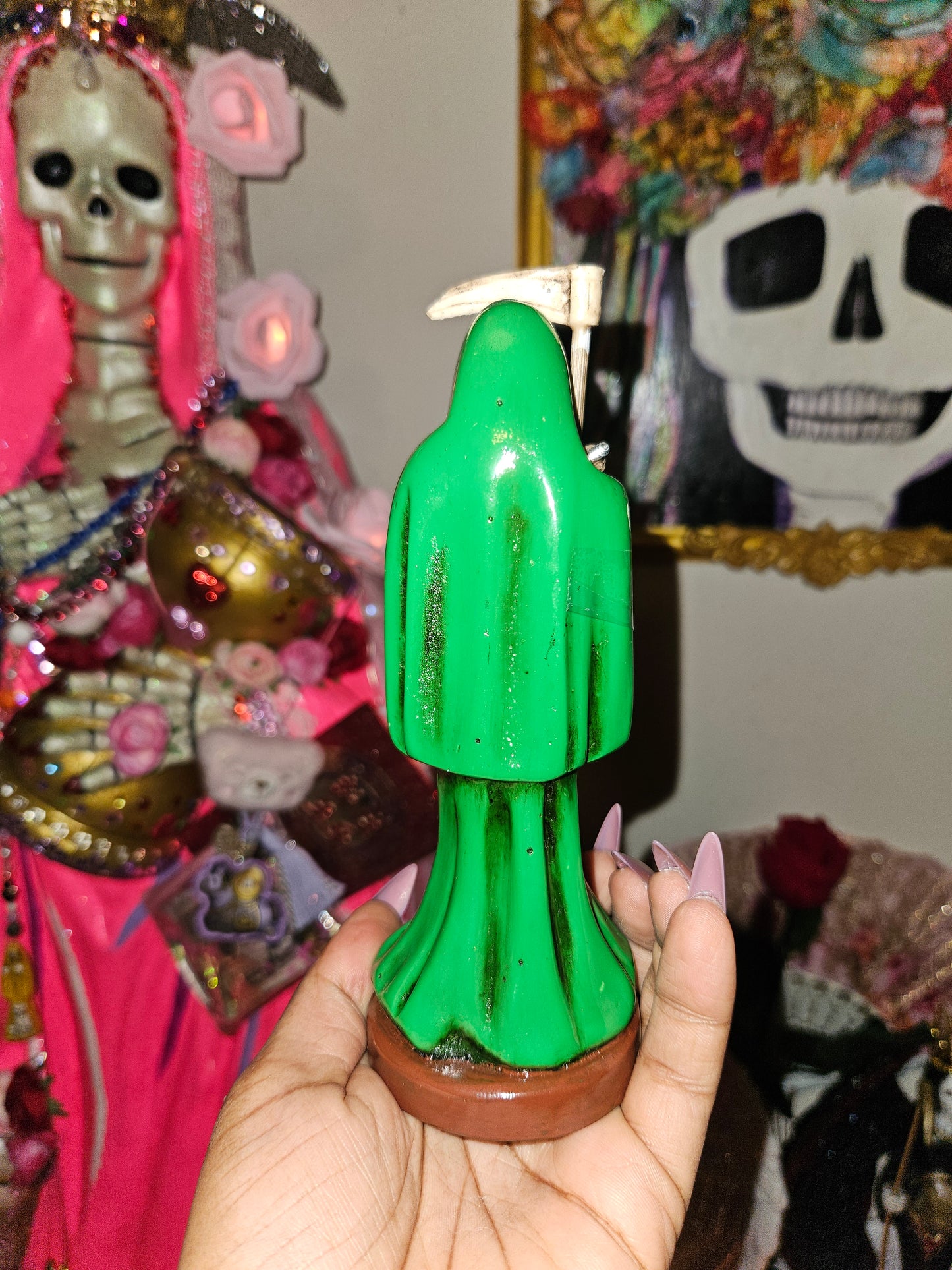 6" Green Robe Santa Muerte Statue