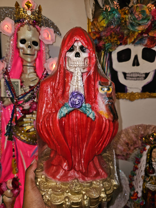 12" Roja (Red Robe) Prayer Hands Santa Muerte Statue