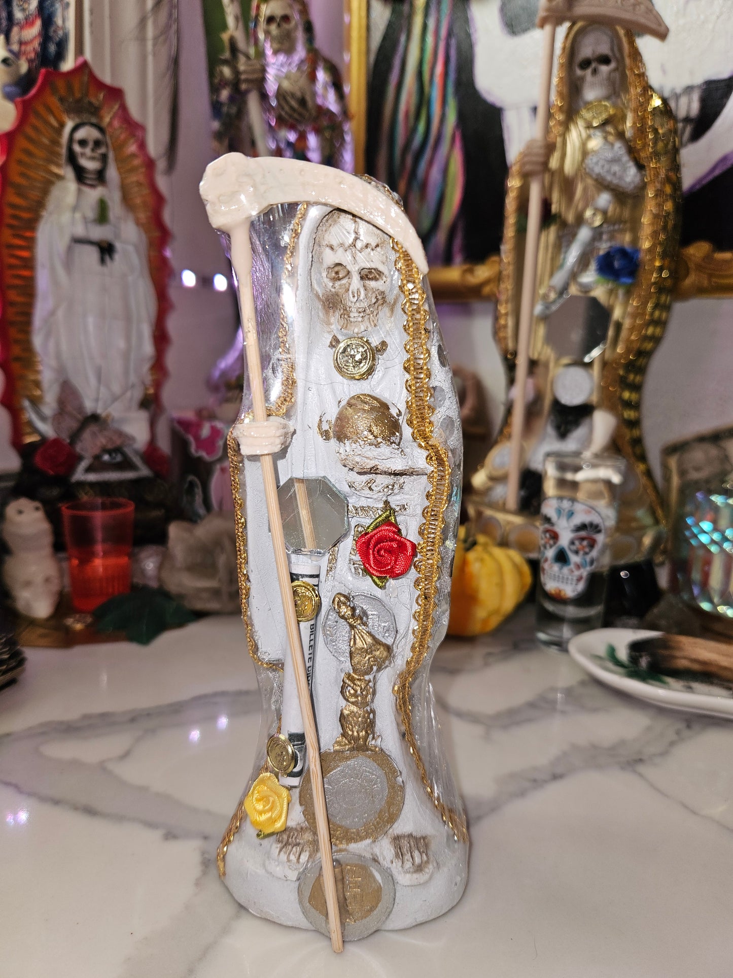 8" White Robe Santa Muerte Statue