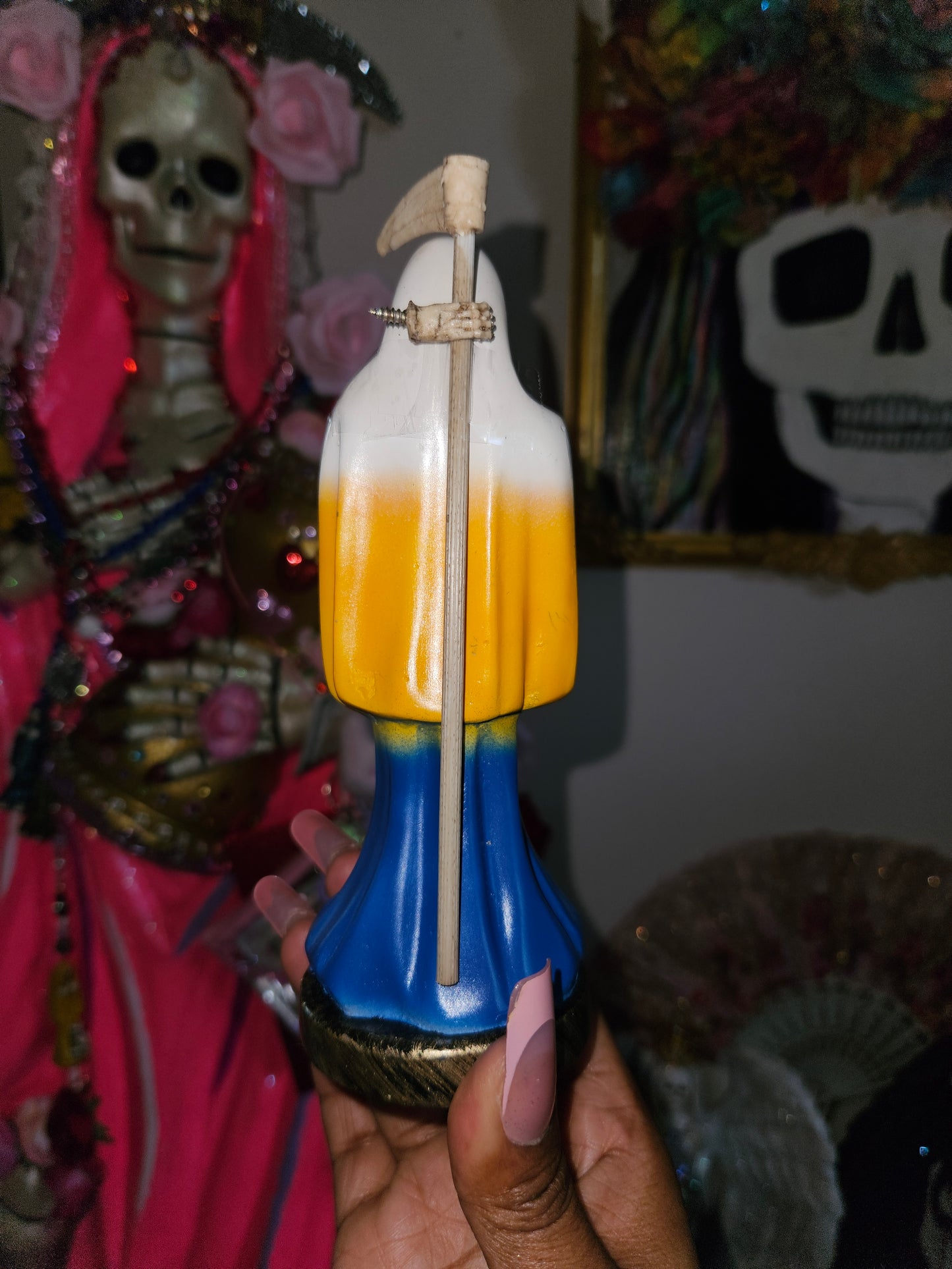 6" Abre Caminos (White, Yellow & Blue) Robe Santa Muerte Statue