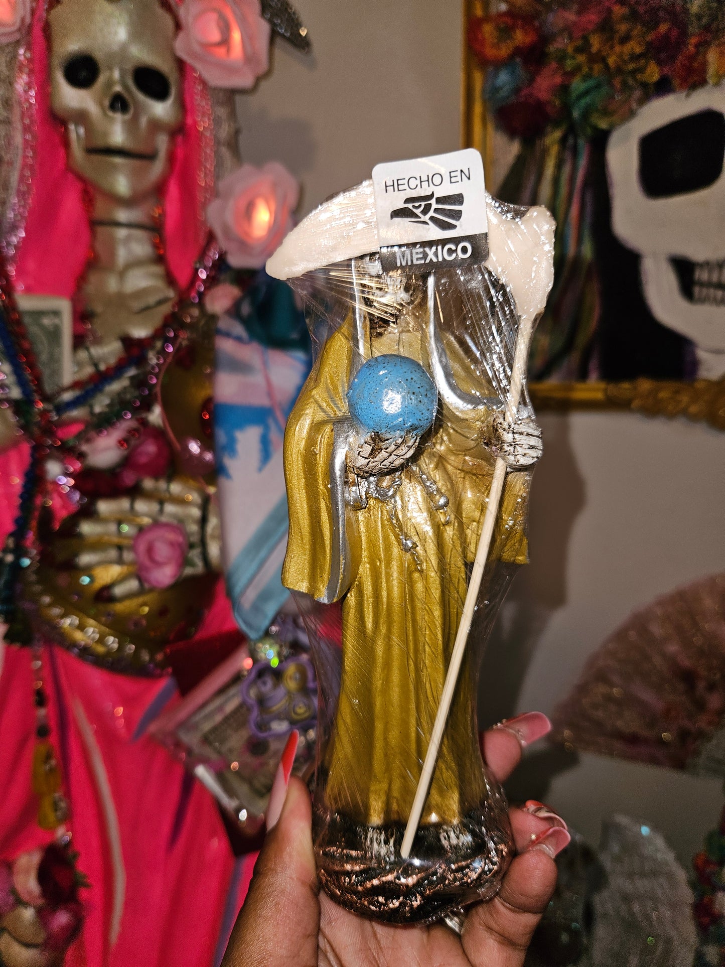 8" Gold/Oro Dorada Robe Santa Muerte Statue