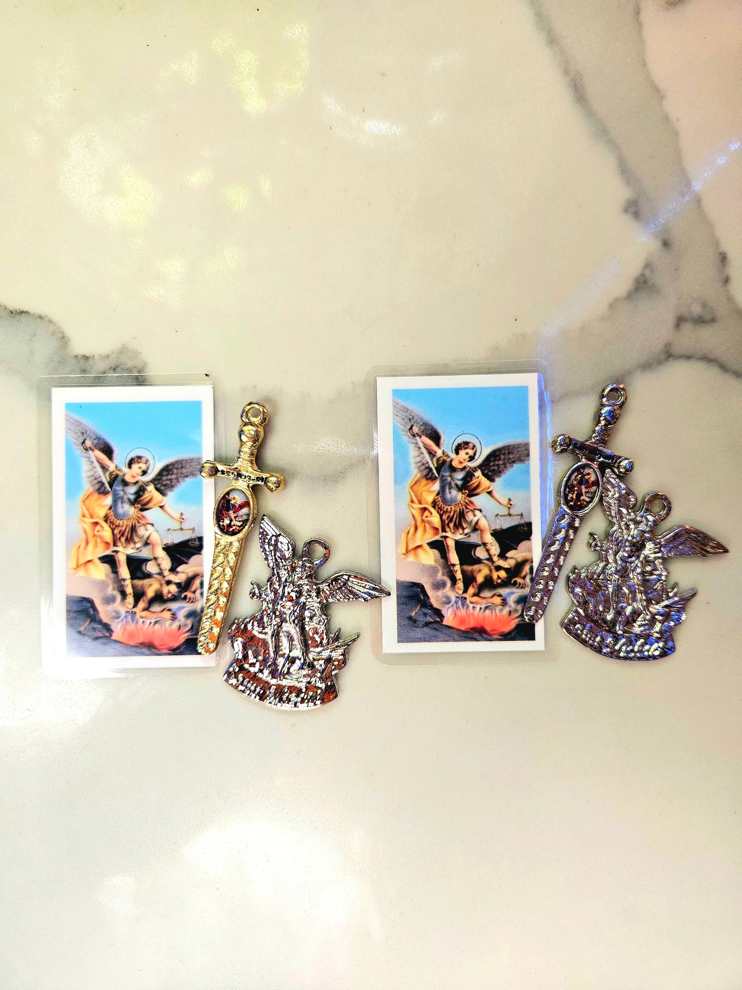 Archangel Saint Michael Protection Pendant, Prayer & Mini Sword