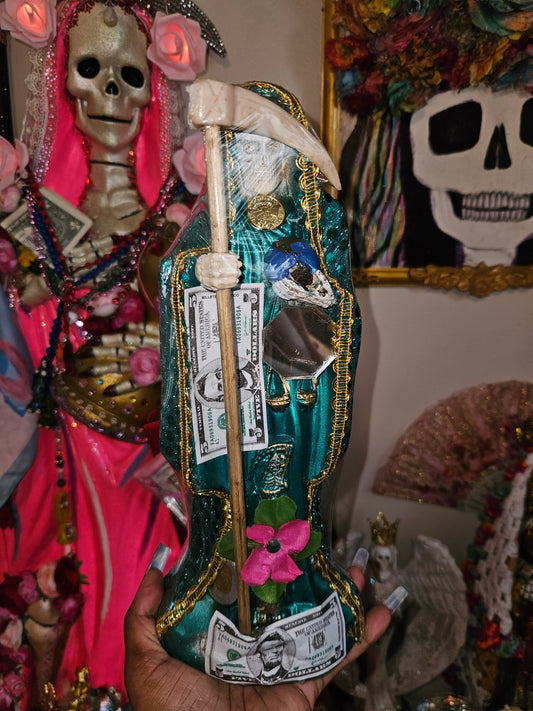 12 " Vestida Teal/Turquoise Robe Santa Muerte Statue