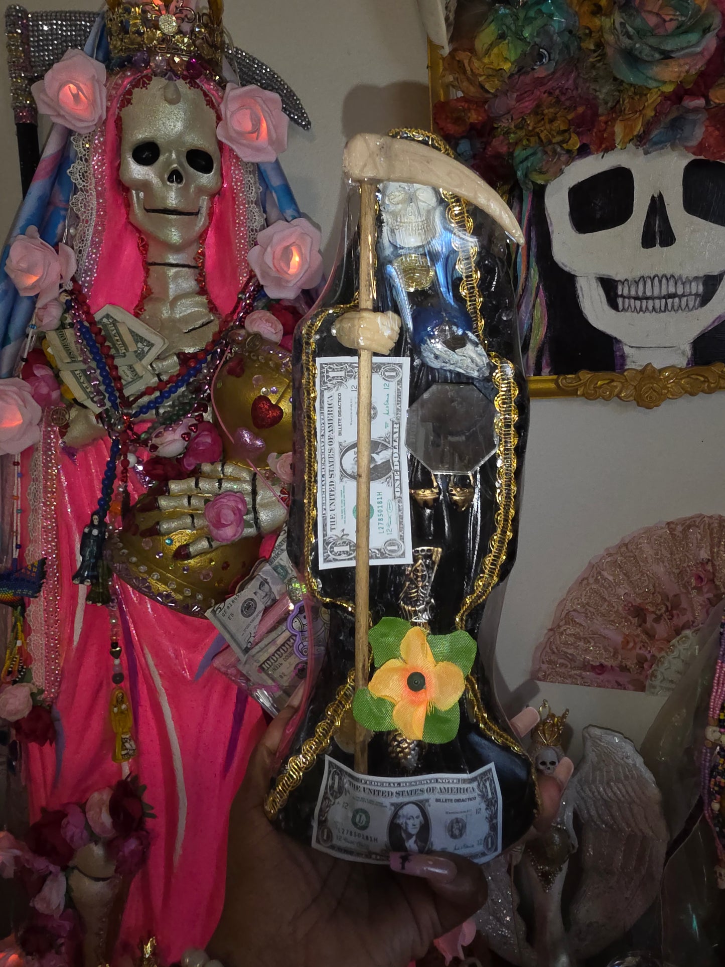 12"  Vestida Black Robe Santa Muerte Statue