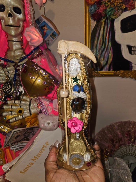 8" Vestida Gold Robe Santa Muerte Statue