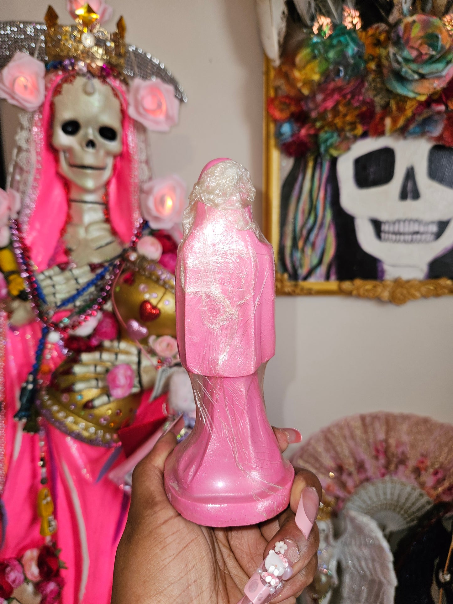 6" Pink/Rosa Robe Santa Muerte Statue