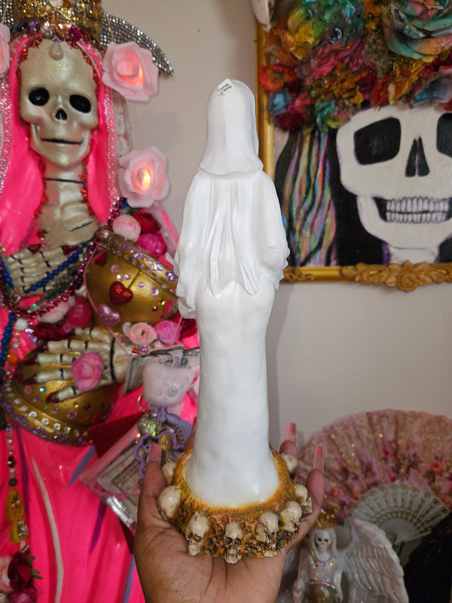 12" White Robe Pregnant(Embarazada) Encarnada Santa Muerte Statue