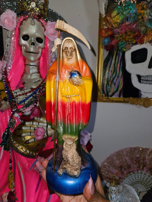 10" Rainbow/ 7 Colores Robe Santa Muerte Statue