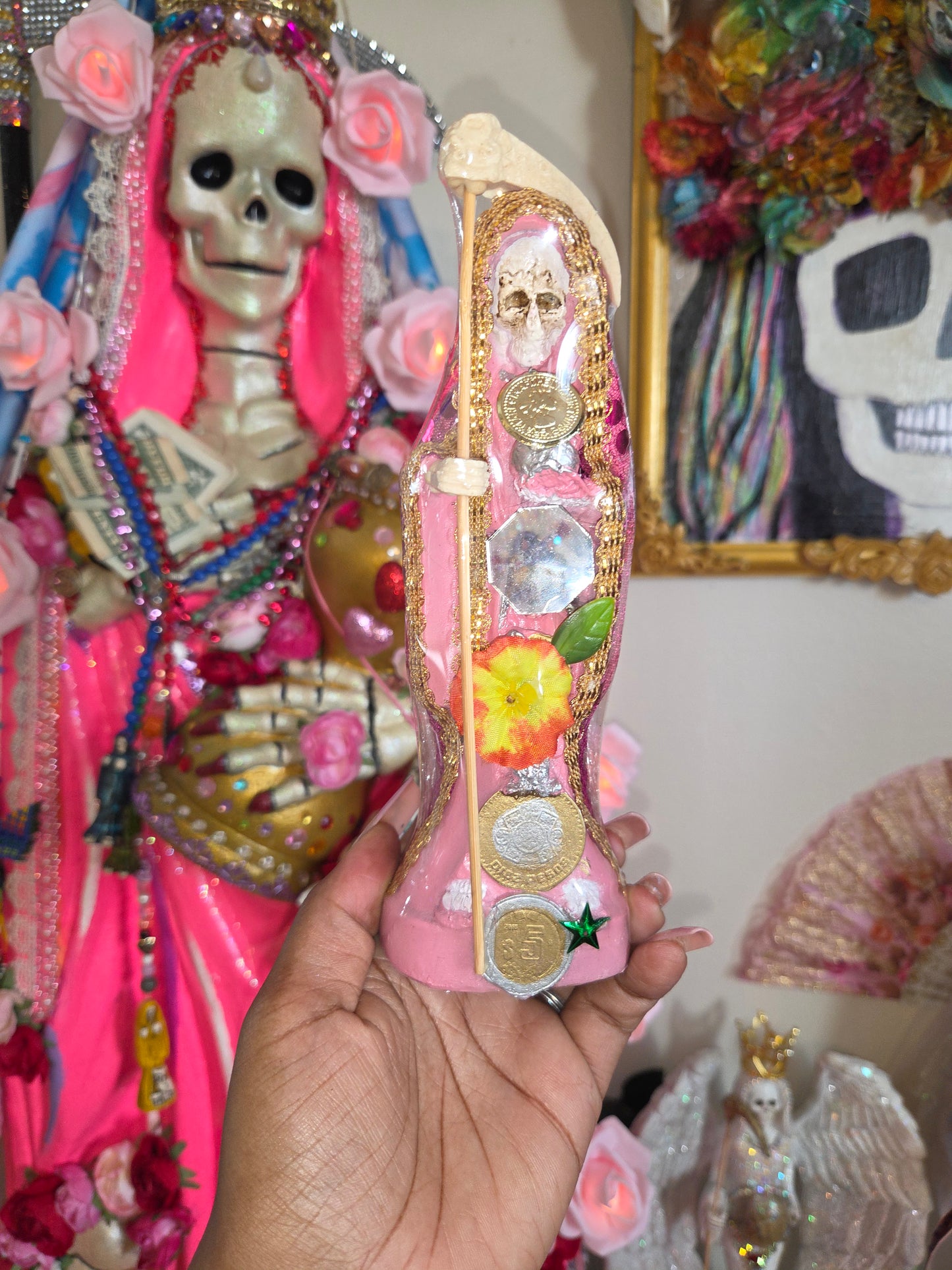 8 " Pink Robe Santa Muerte Statue