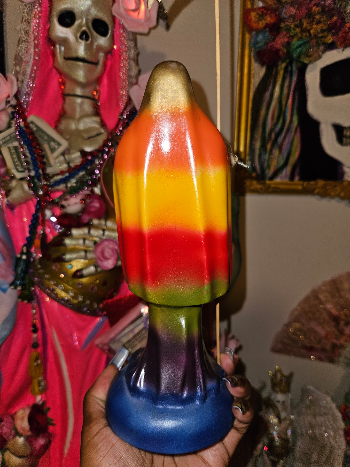 10" Rainbow/ 7 Colores Robe Santa Muerte Statue