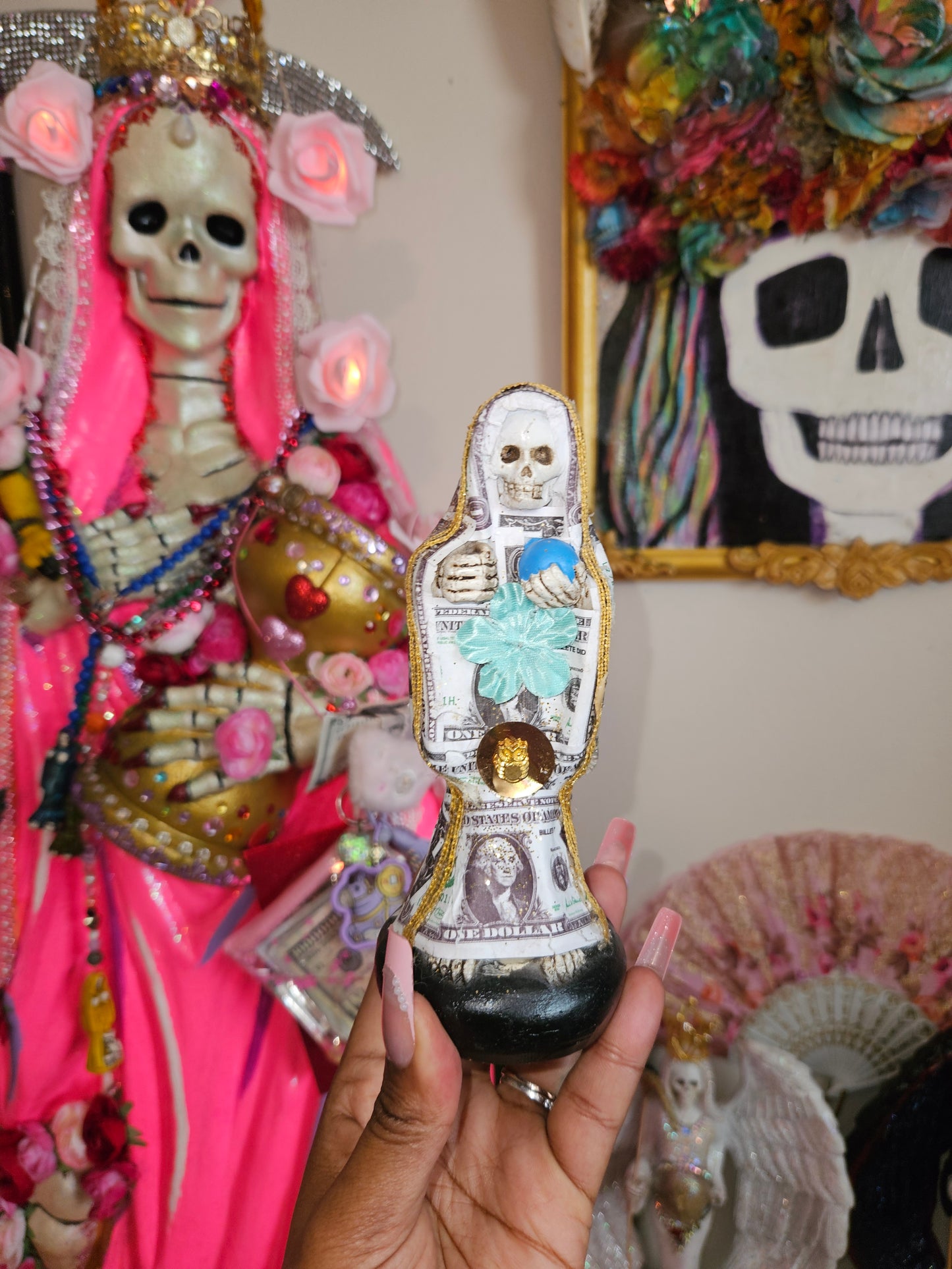 6" Money/Dinero Robe Santa Muerte Statue