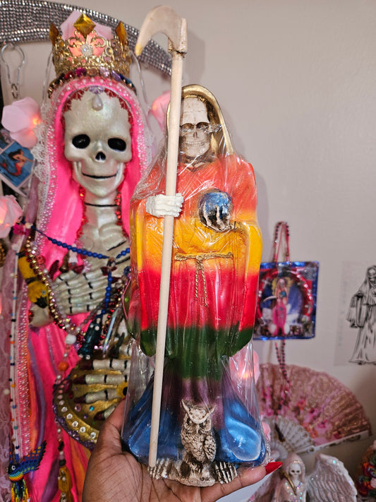 12" 7 Colores Rainbow Robe Santa Muerte Statue