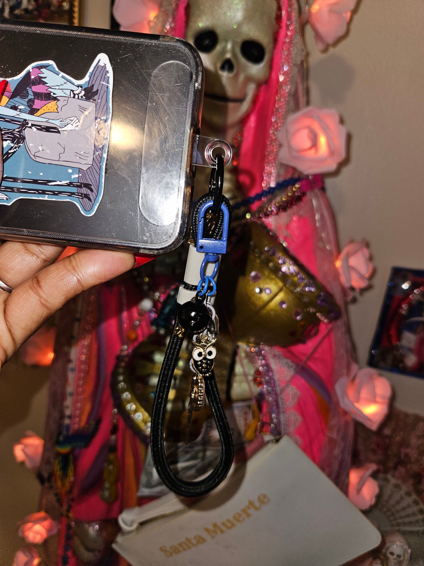 Santa Muerte Phone Wrist Strap w/ Goodluck & Protection Charms