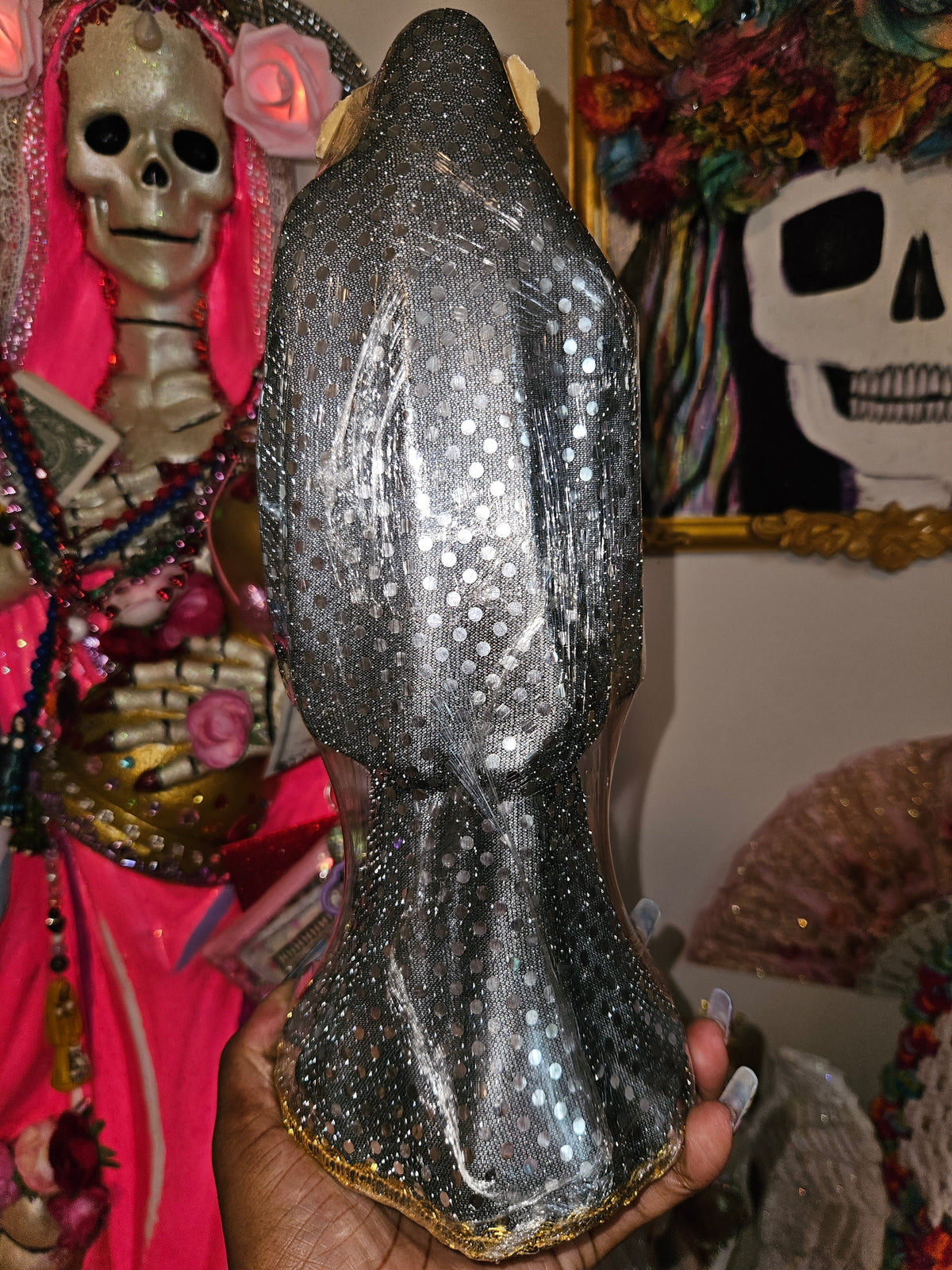 12" Vestida Silver Robe Santa Muerte Statue