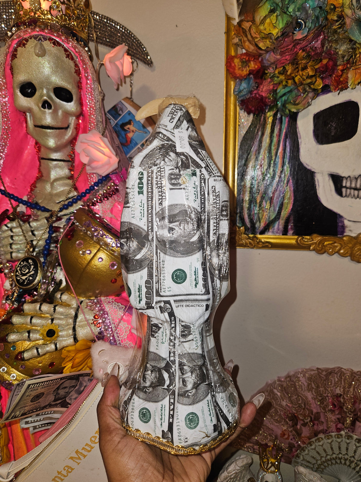 12 " Vestida Money Robe Santa Muerte Statue